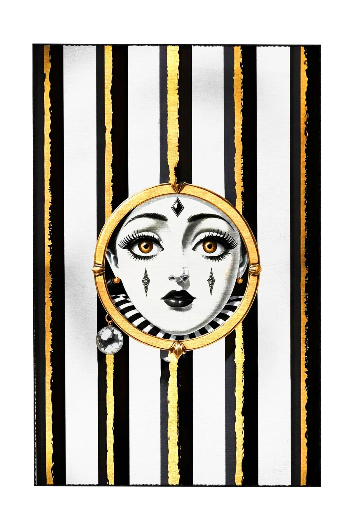 Siyah Beyaz Çizgi Temalı Gold Yüz Desenli Dokuma Taban Halı ve Yıkanabilir Halı miraface05