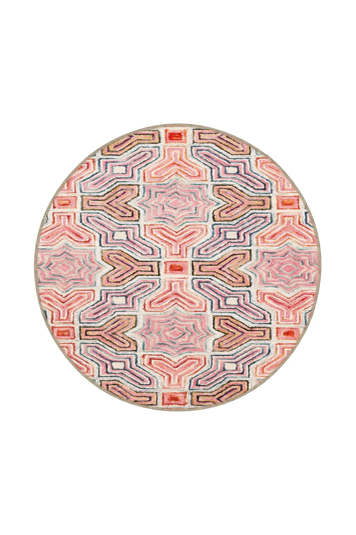 Geometrik Y Desenli Pembe Renk Dokuma Taban Yıkanabilir Halı miravip8904