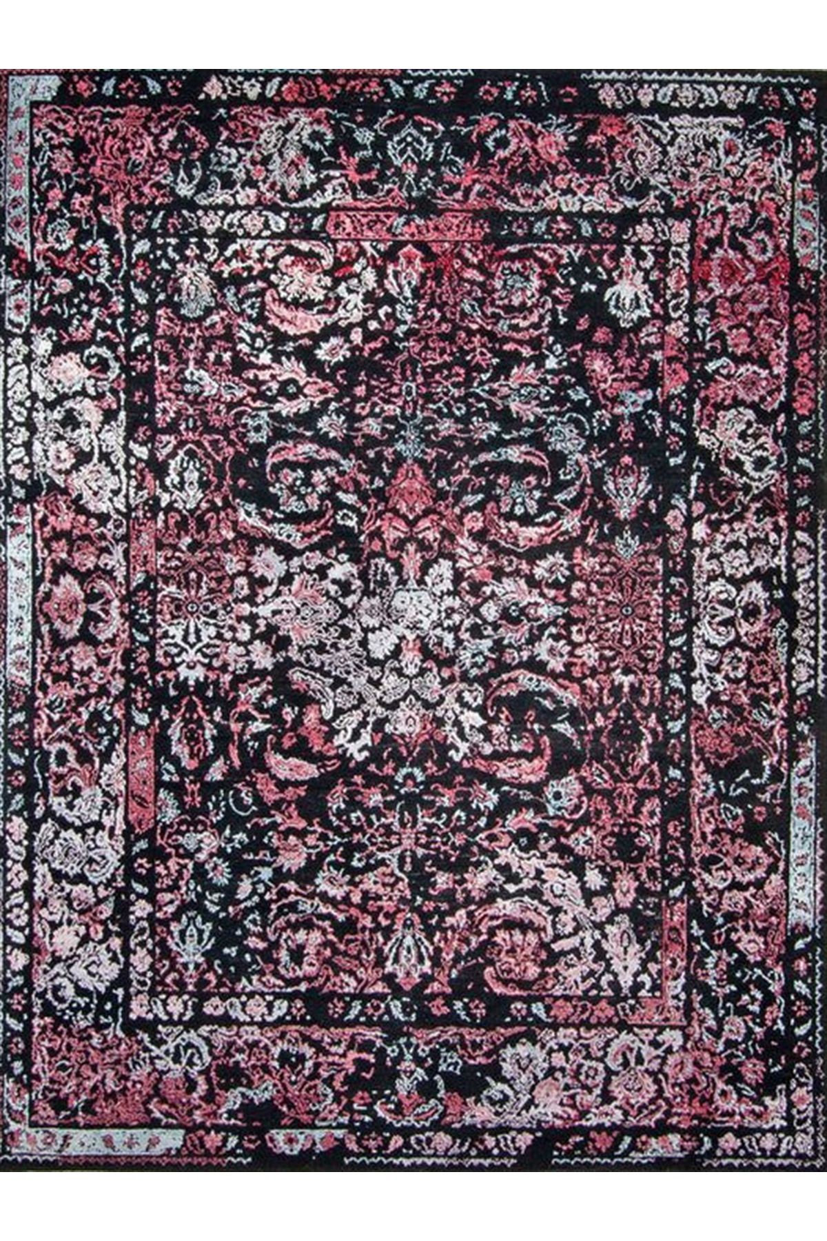Aysu Koleksiyonu Siyah Renkli Detaylı Desenli Dokuma Taban Modern Dekoratif Halı aysu38