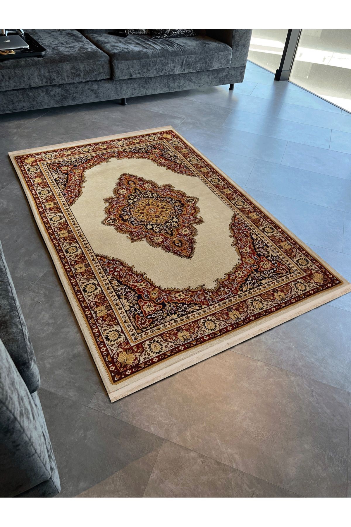 Turuncu Ton Çok Renkli Geleneksel Motif Etnik Desenli Kreatif Vintage Dekoratif Halı 2394