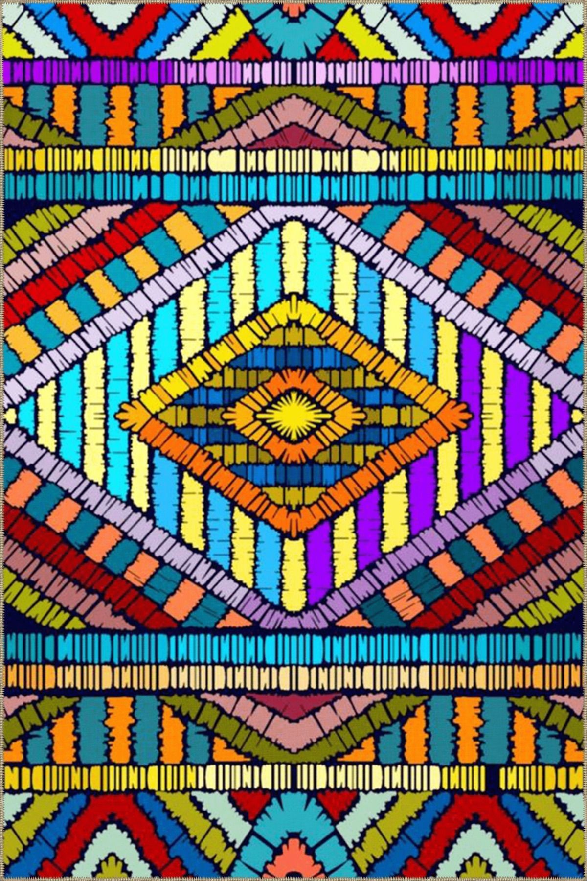 Çok Renkli Çizgili Geometrik Desenli Modern Dekoratif Halı 4704