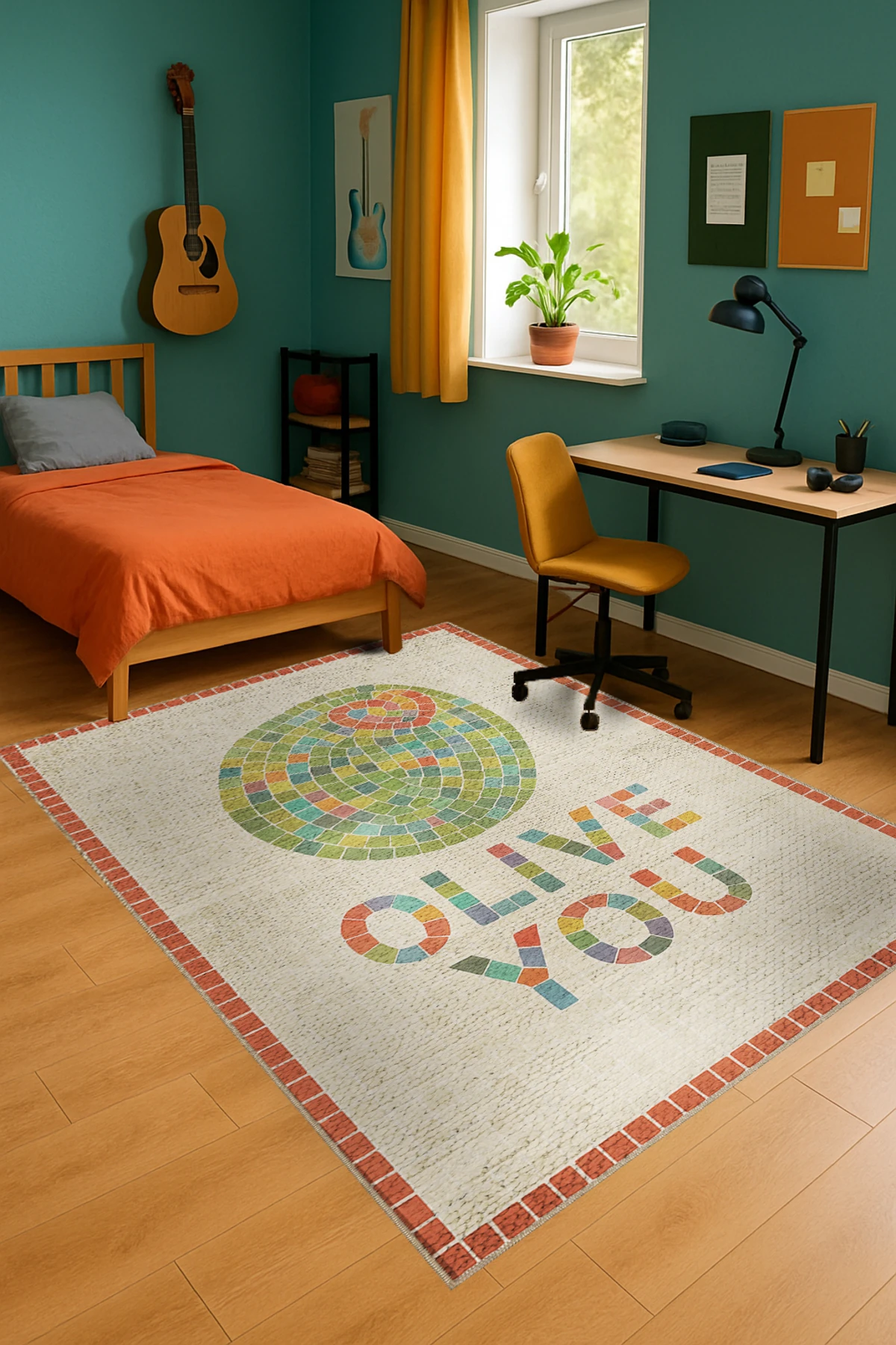 MOSSO DİSCO Yazılı Desen Dokuma Taban Vintage Dekoratif Halımosso987