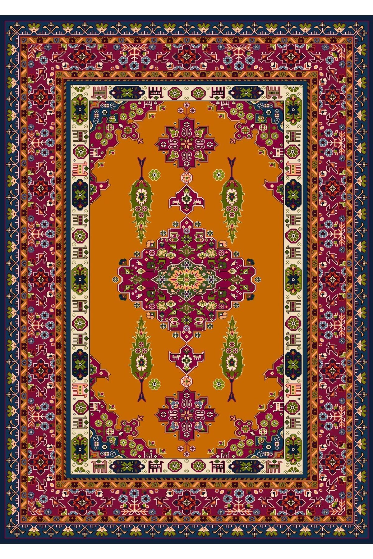 Opal Turuncu Antik Desenli Dokuma Taban Modern Dekoratif Halı opal10