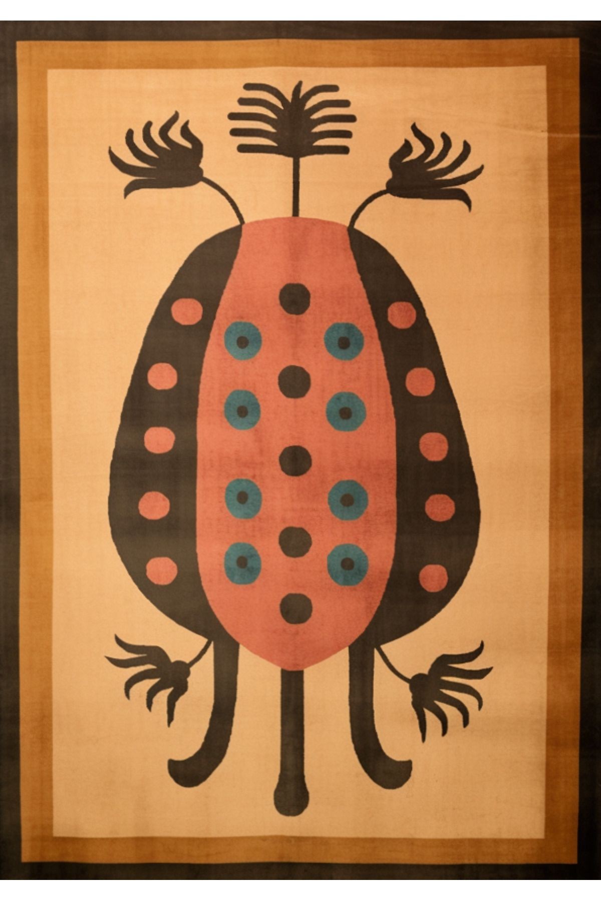 Dido Koleksiyonu Pembe Temalı Böcek Desenli Modern Dekoratif Halı 3377