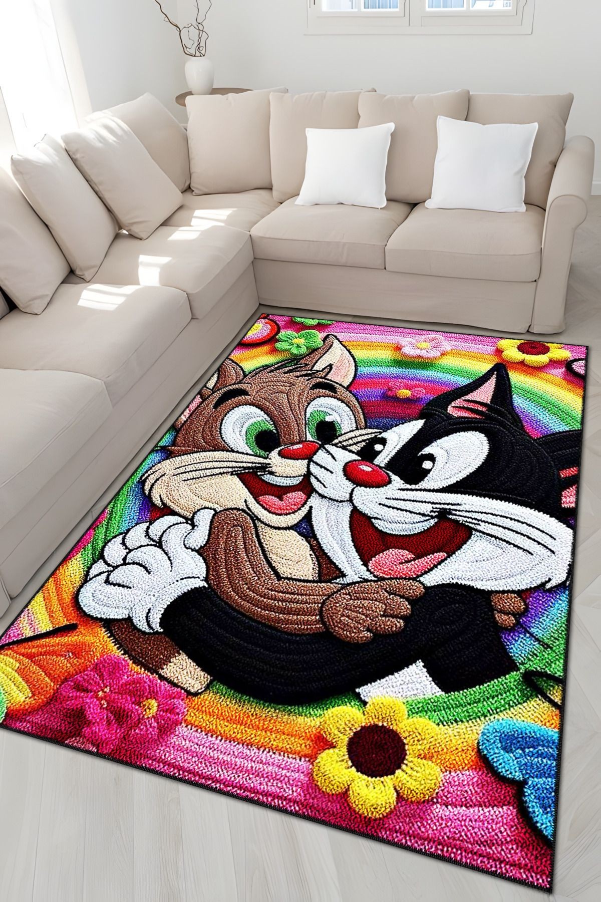 Çizgi Karakterler Çok Renkli Bugs Bunny Desenli Kreatif Modern Dekoratif Halı 5103