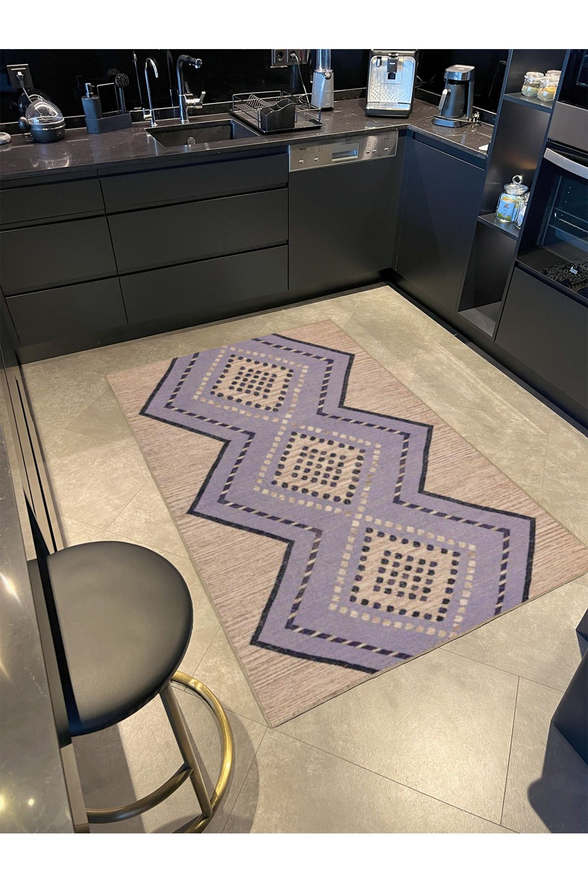 Çapraz Akan Mor Temalı Dokuma Taban Halı ve Yıkanabilir Halı miravip10333