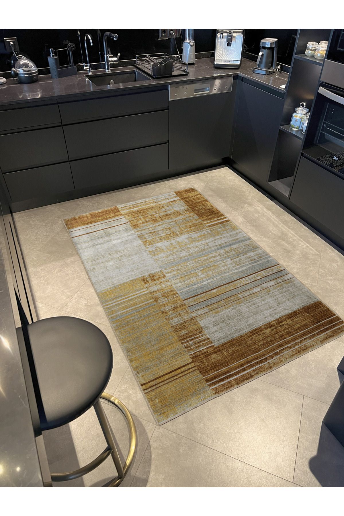 Turuncu Bej Temalı Soyut Desenli Kreatif Modern Dekoratif Halı 2857