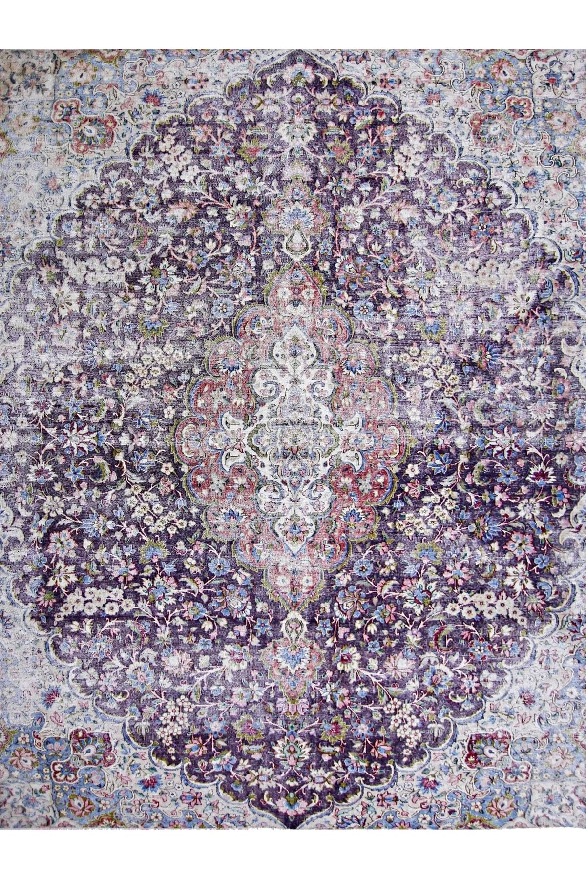 Mete Koleksiyonu Mor Tonlar Geleneksel Motif ve Çiçek Desenli Vintage Dekoratif Halı 46