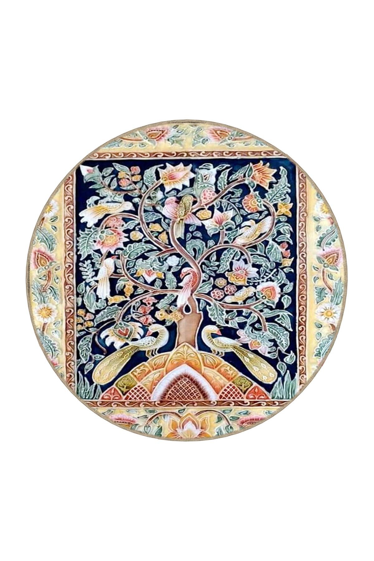 Açık Tonlarda Kuş ve Çiçek Desenli Kreatif Dekoratif Dokuma Taban Halı miravip40