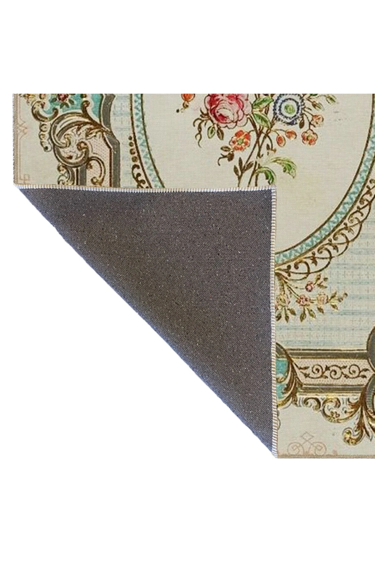 Demet Çiçekli Desenli Geometrik Dekoratif Halı miravip199