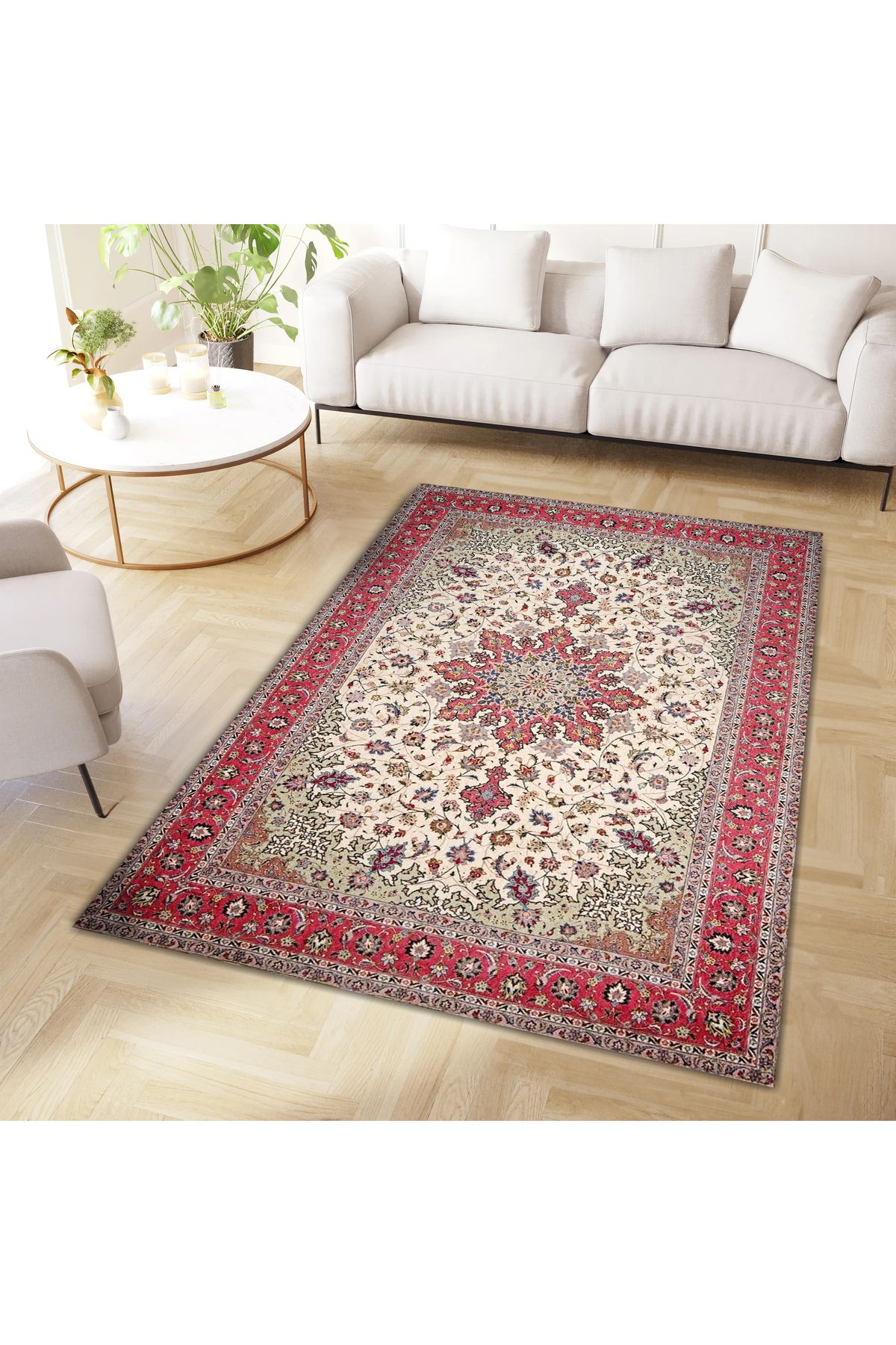 Kuzey Koleksiyonu Renkli Bordür Detaylı Etnik Desenli Dokuma Taban Dekoratif Halı kuzey13