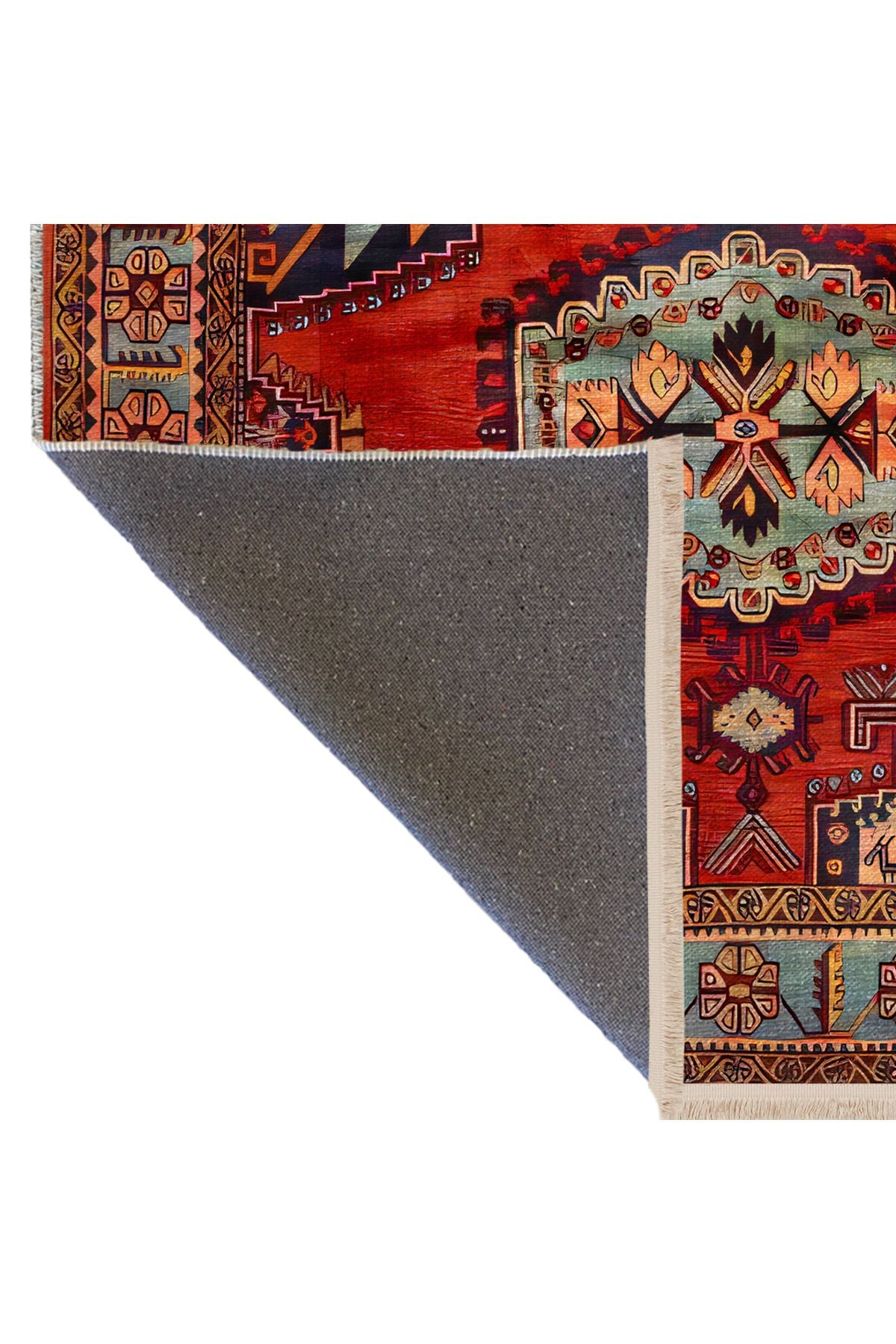 Turuncu Temalı Çok Renkli Geleneksel Motif Etnik Desenli Vintage Dekoratif Halı 2411