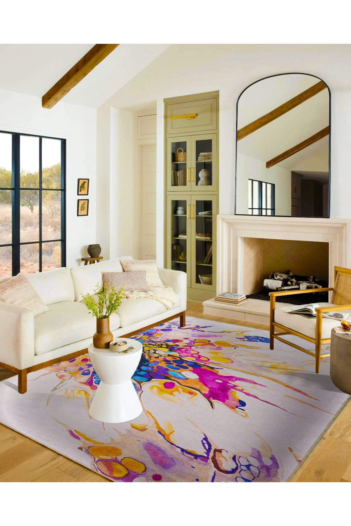 Krem Patlak Temalı Modern Dekoratif Halı ve Yıkanabilir Halı miravip9602