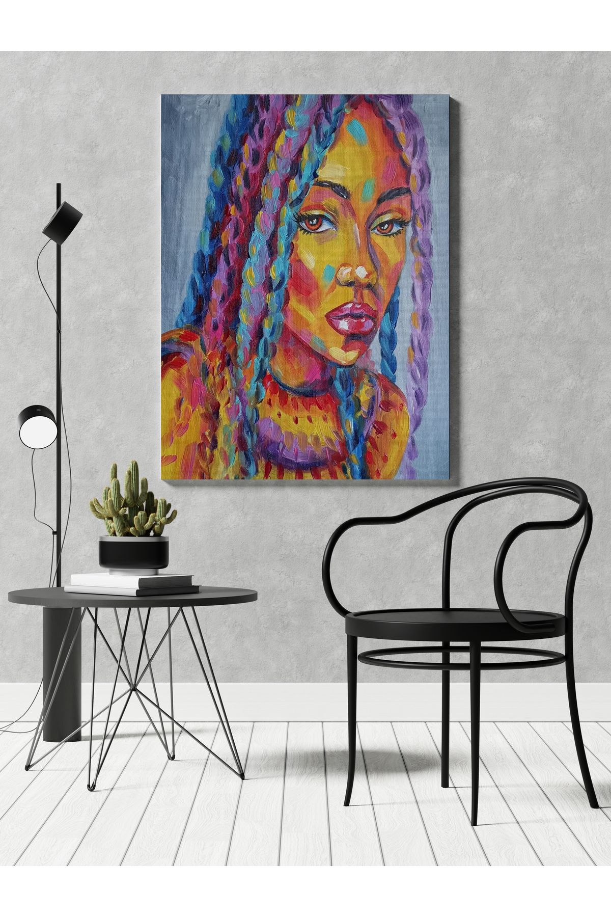 Kanvas Tablo Sulu Boyalı Kadın Temalı Renkli Tonlarda Modern Tablo