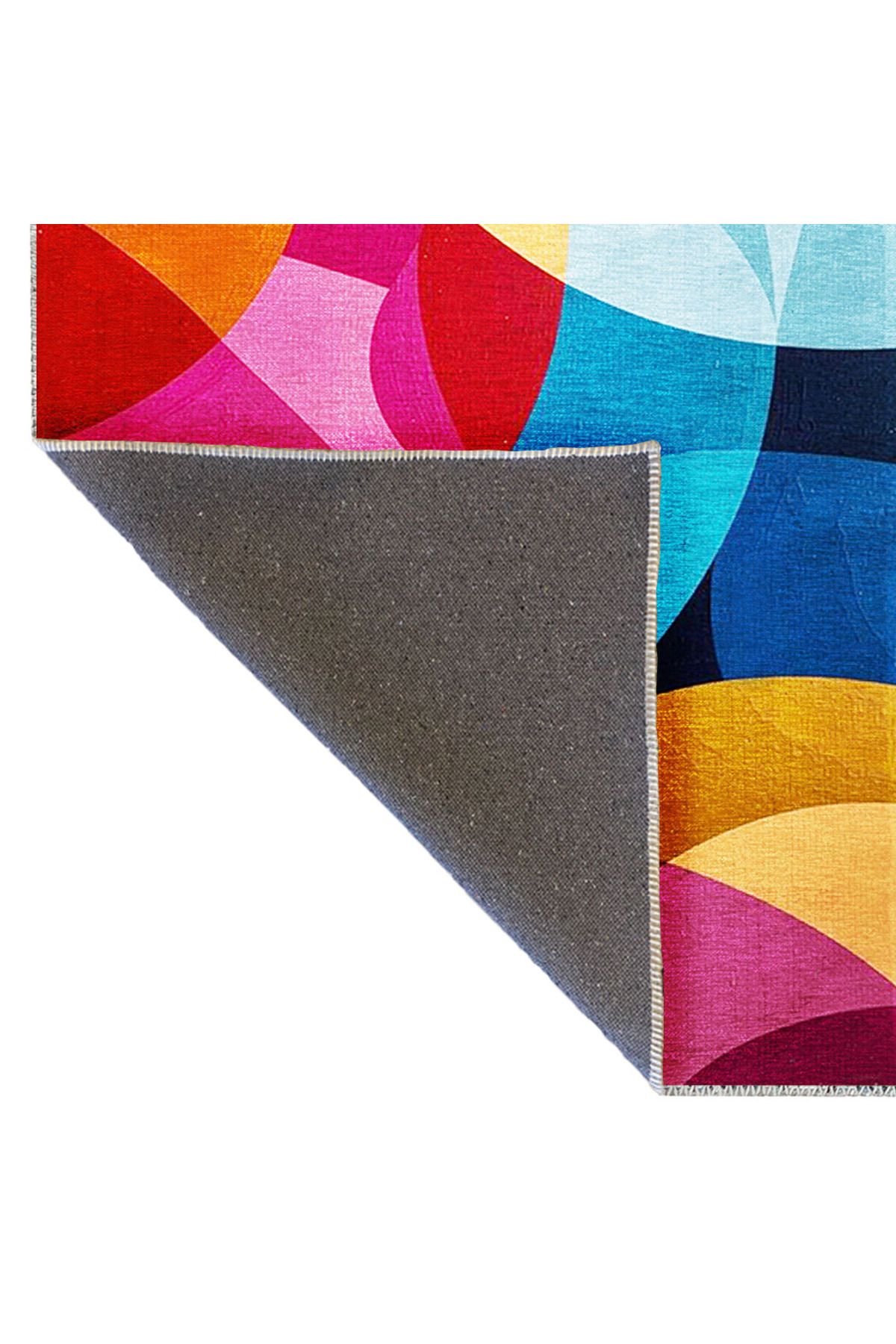 Emre Koleksiyonu Çok Renkli Soyut Detaylı Geometrik Desenli Dokuma Taban Modern Dekoratif Halı 33