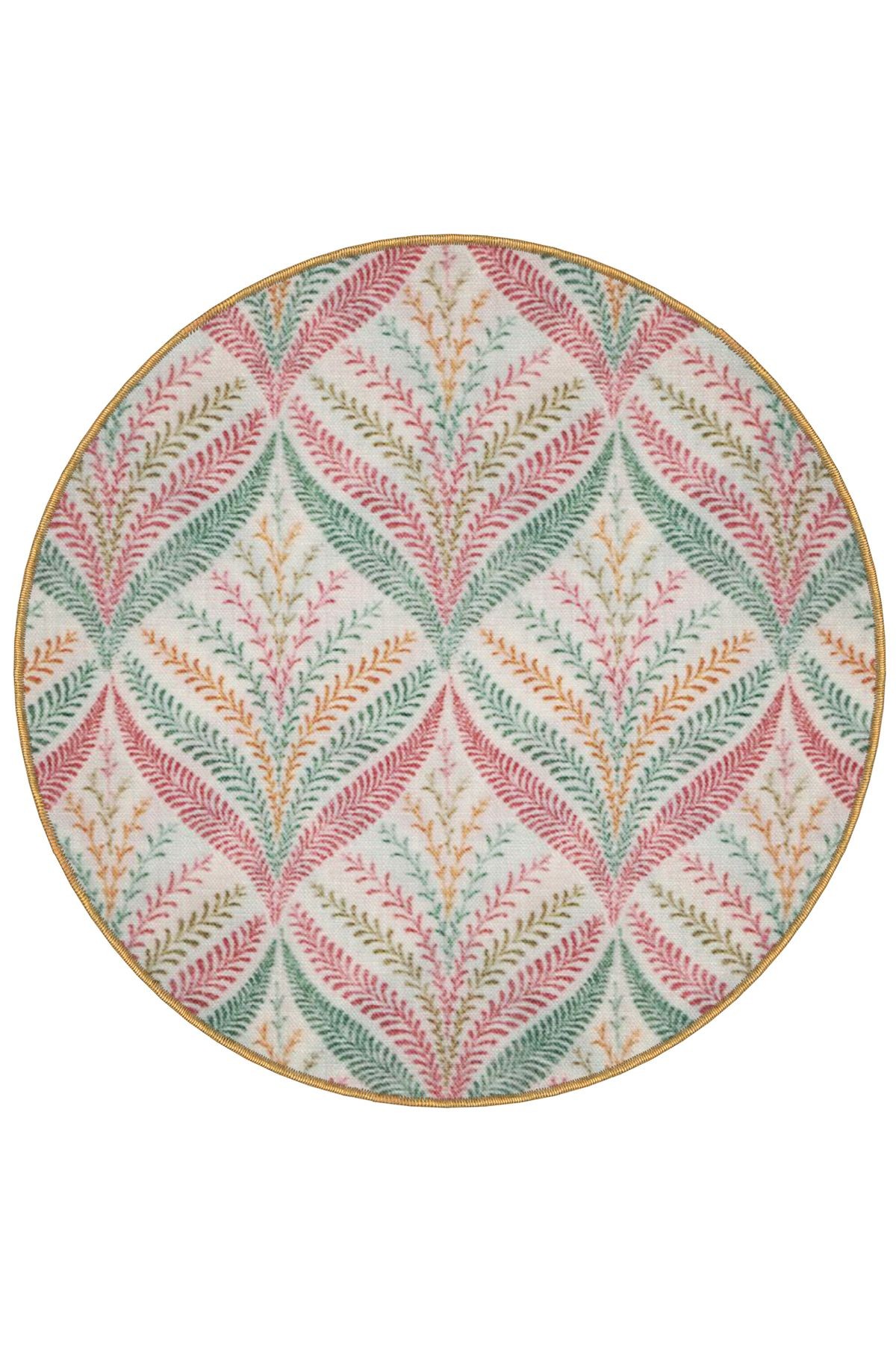 Açık Ton Renkli Floral Çiçek Desenli Yuvarlak Dokuma Taban Modern Dekoratif Halı 6080