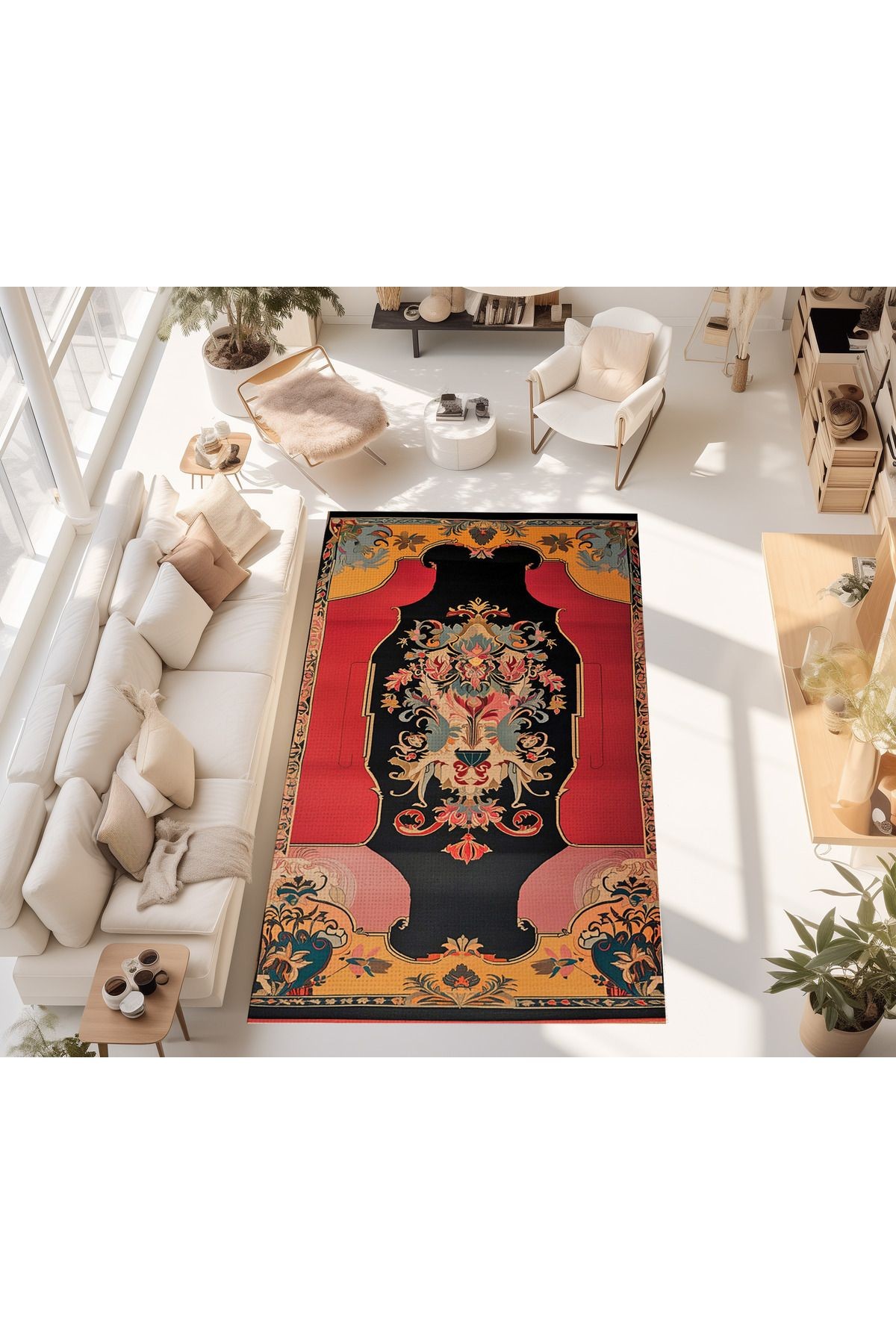 Dido Koleksiyonu Çok Renkli Motifli Çiçek Desenli Vintage Dekoratif Halı 3328