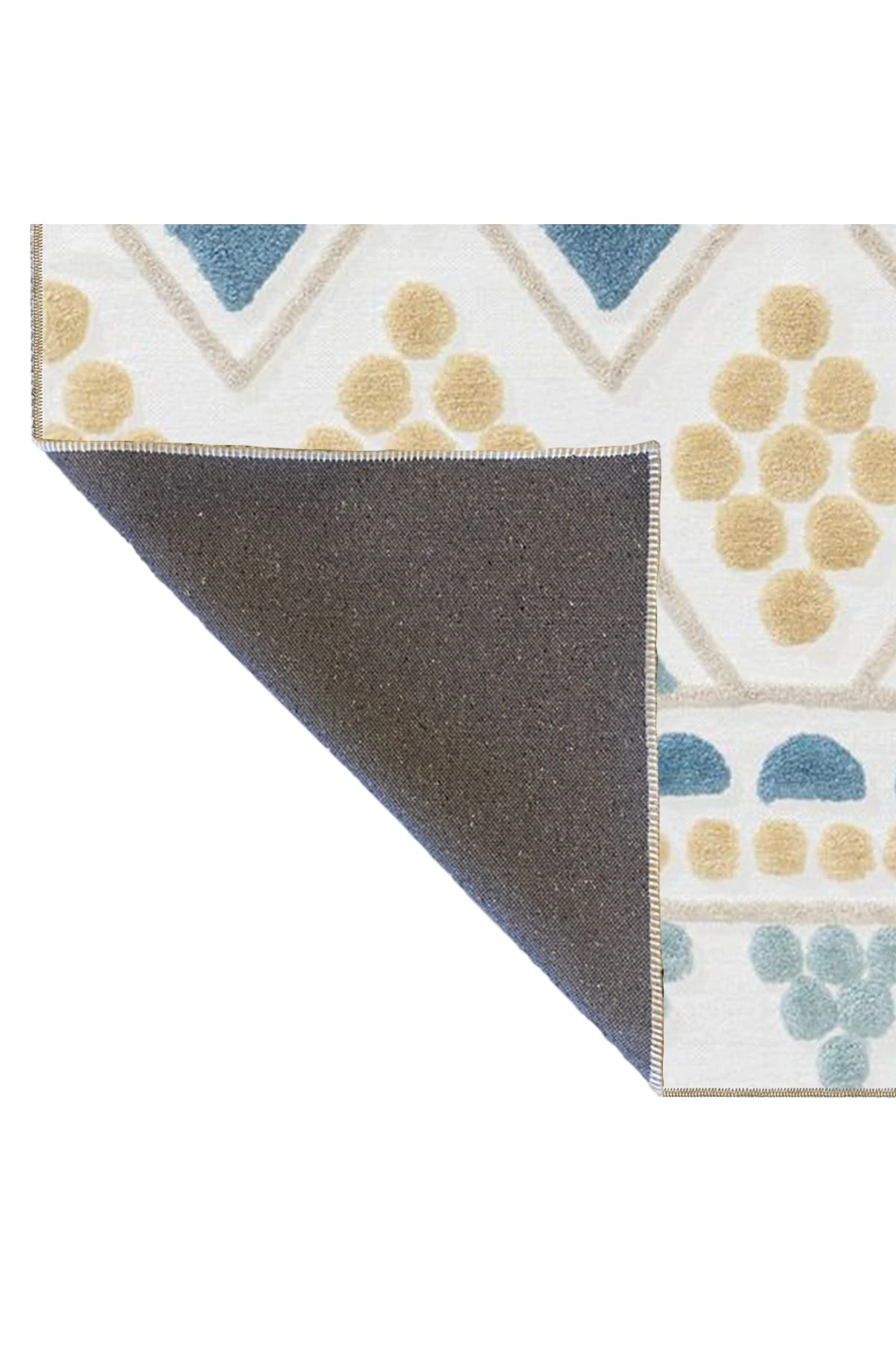 Krem Geometrik Dokuma Taban ve Dekoratif Yıkanabilir Halı miravip8503