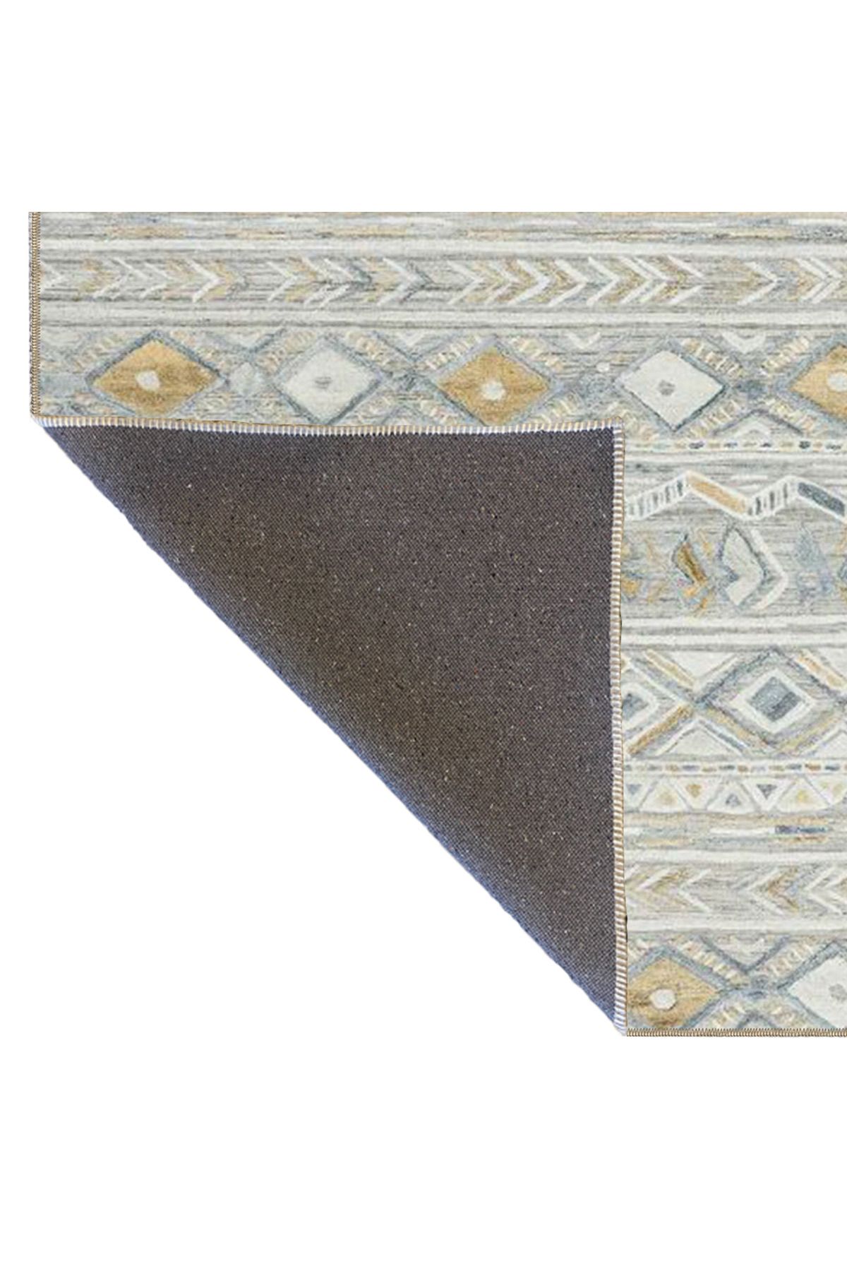 Gri Sarı Temalı Motifli Etnik Figür Desenli Vintage Dekoratif Halı 3975