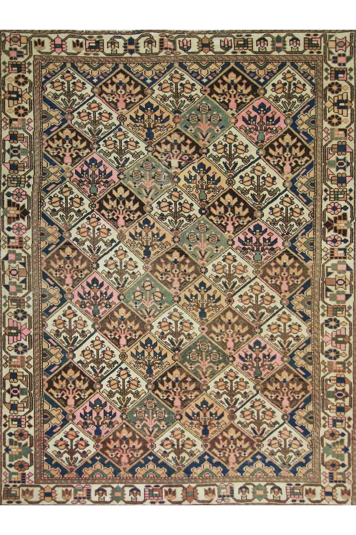 Mete Koleksiyonu Çok Renkli Etnik Çiçek Motifleri Desenli Vintage Dekoratif Halı 07