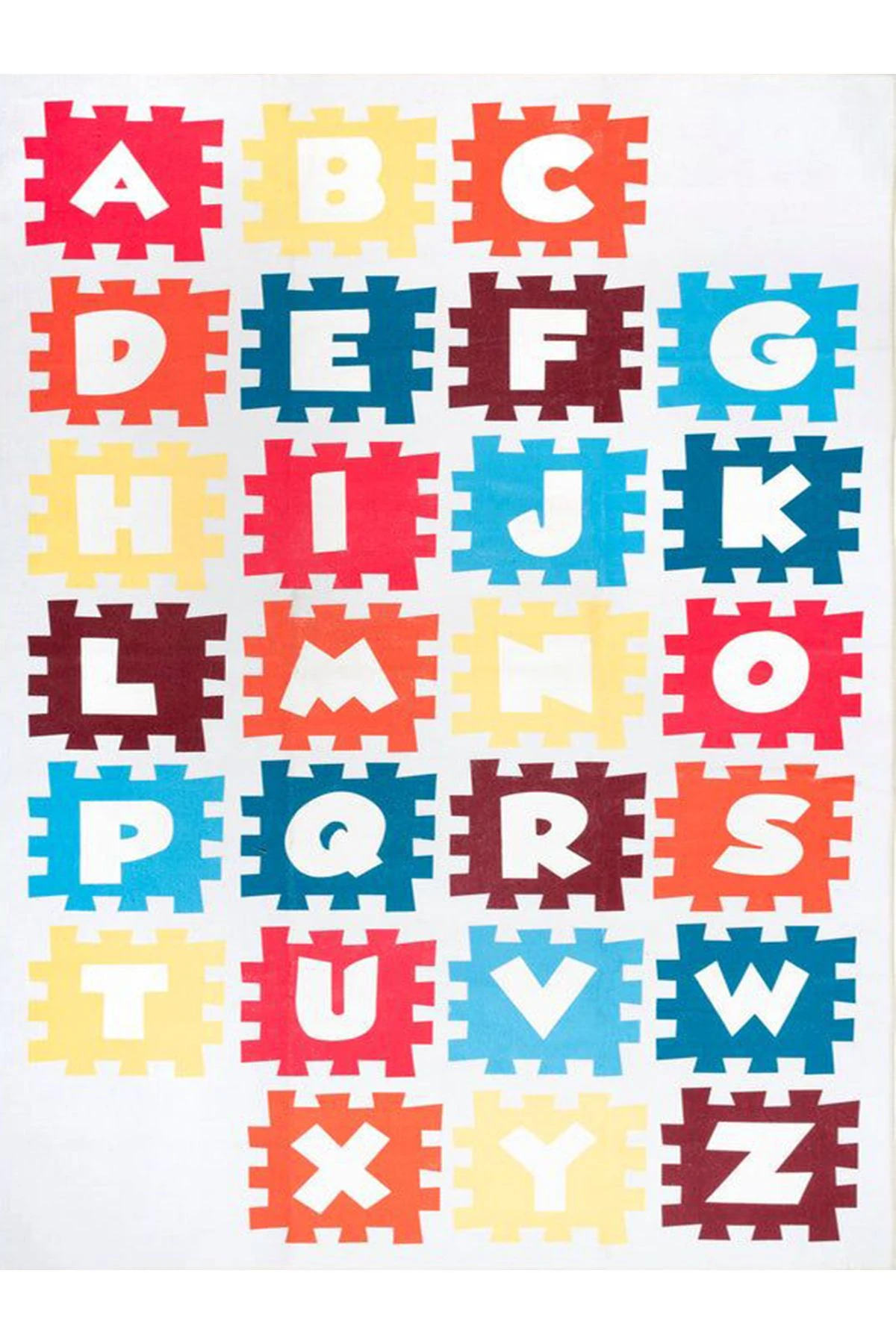 Asya Koleksiyonu Çok Renkli Harfler Desenli Dokuma Taban Modern Dekoratif Halı asya23