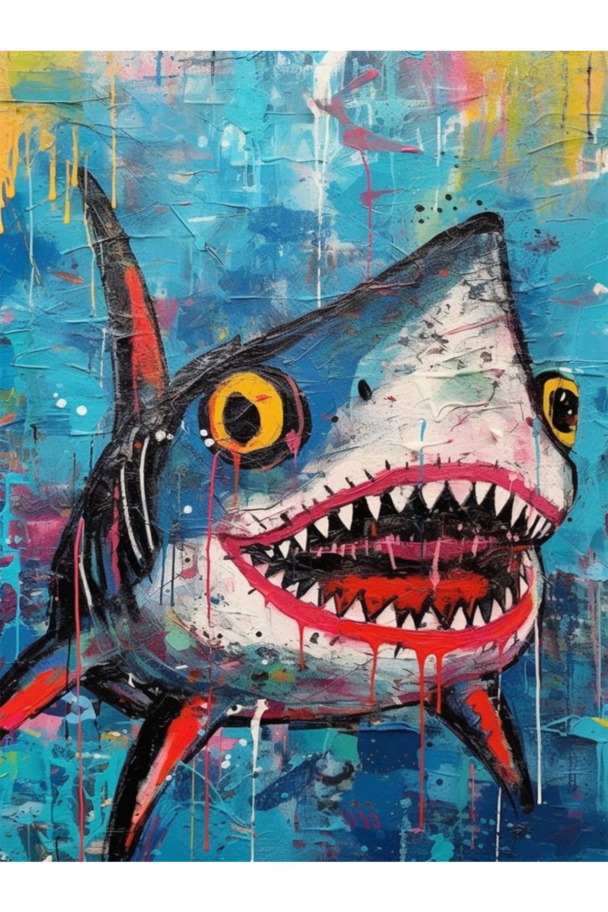 Kemal Koleksiyonu Mavi Temalı Köpekbalığı Desenli Dokuma Taban Modern Dekoratif Halı 48