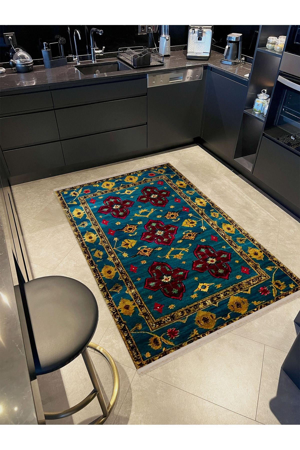 Rio Koleksiyonu Koyu Tonlarda Eskitme Görünümlü Desenli Dokuma Taban  Modern Dekoratif Halı rio03