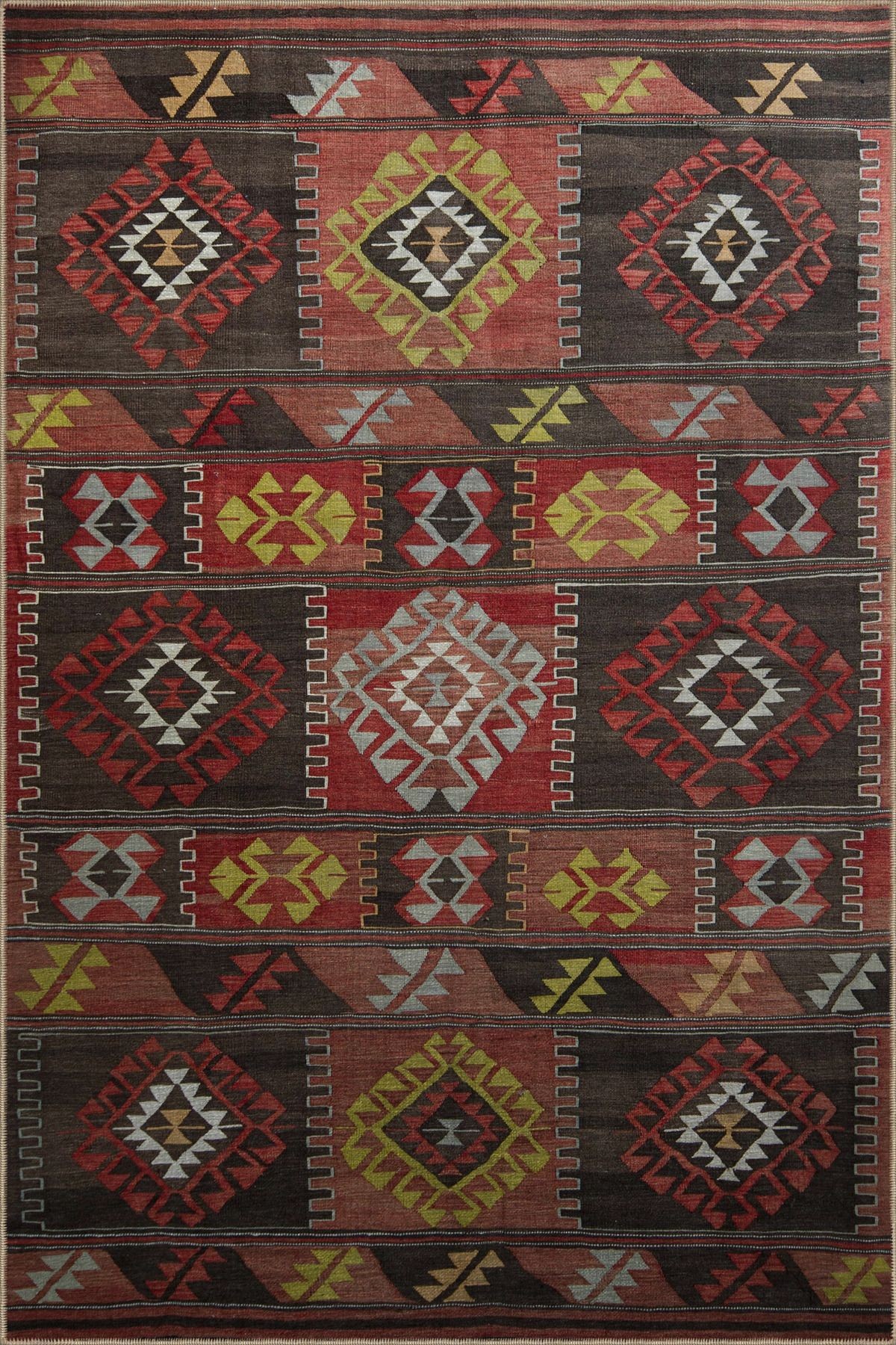 Koyu Ton Çok Renkli Karma Geometrik Desenli Kreatif Modern Dekoratif Halı 2976