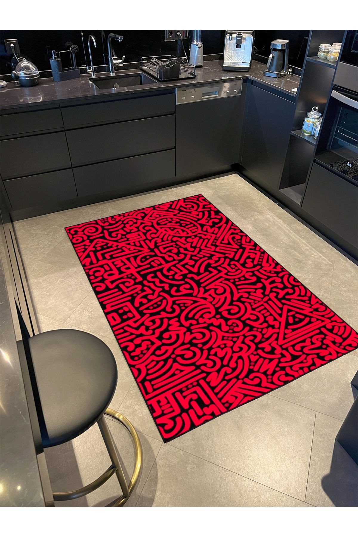 Kapalı Kırmızı Altıgenli Desenli Dokuma Taban Halı ve Yıkanabilir Halı miravip10153