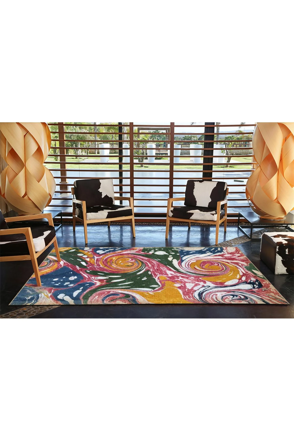 Çok Renkli Spiral Soyut Desenli Kreatif Modern Dekoratif Halı 4733