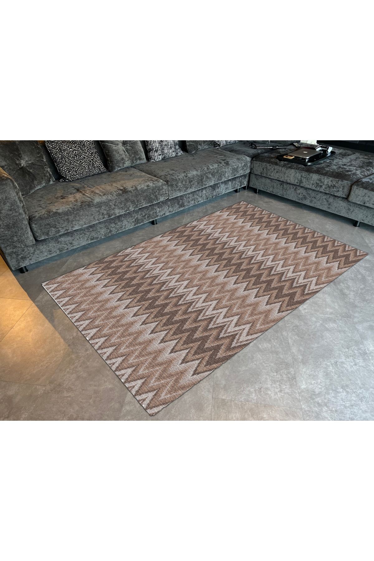 Mira 948 Zigzag Kahverengi Bej Dokuma Taban Halı
