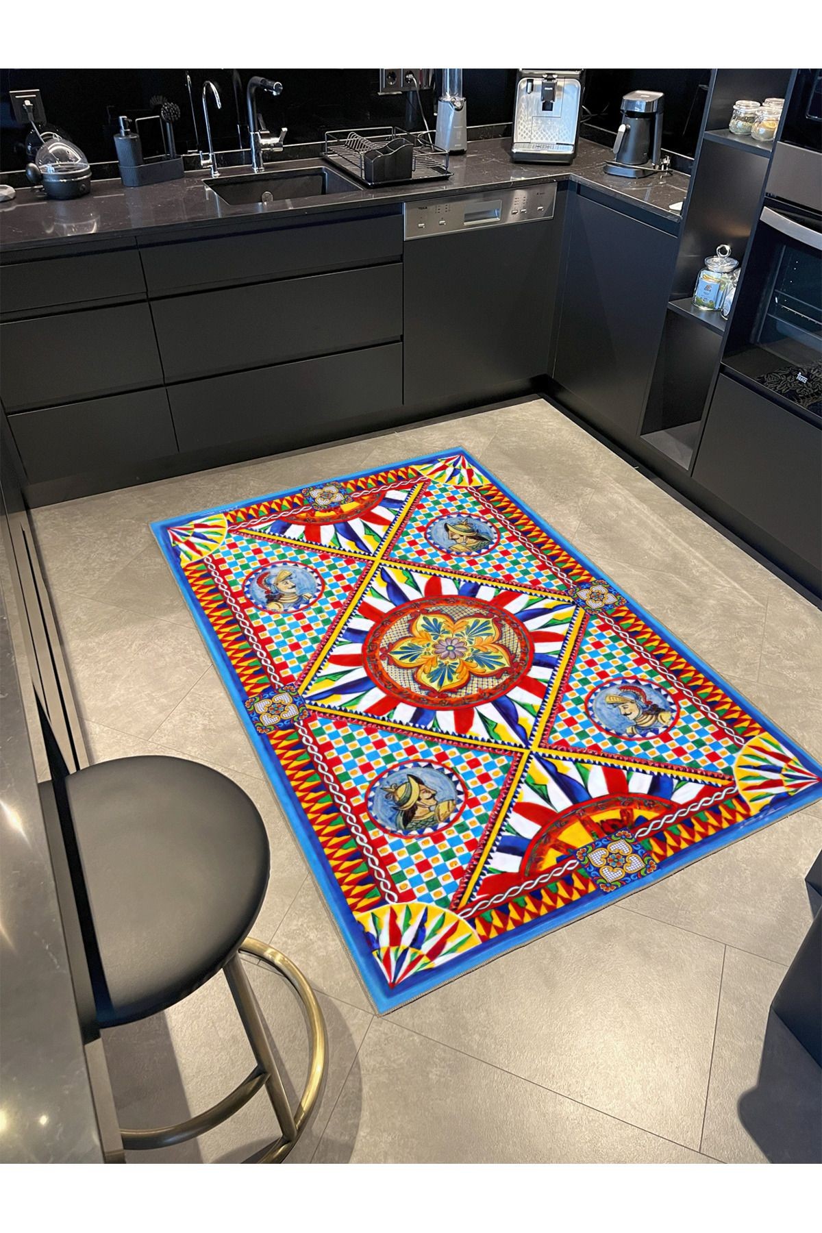Berlin Çok Renkli Floral ve Geometrik Desenli Modern Dekoratif Halı 3872