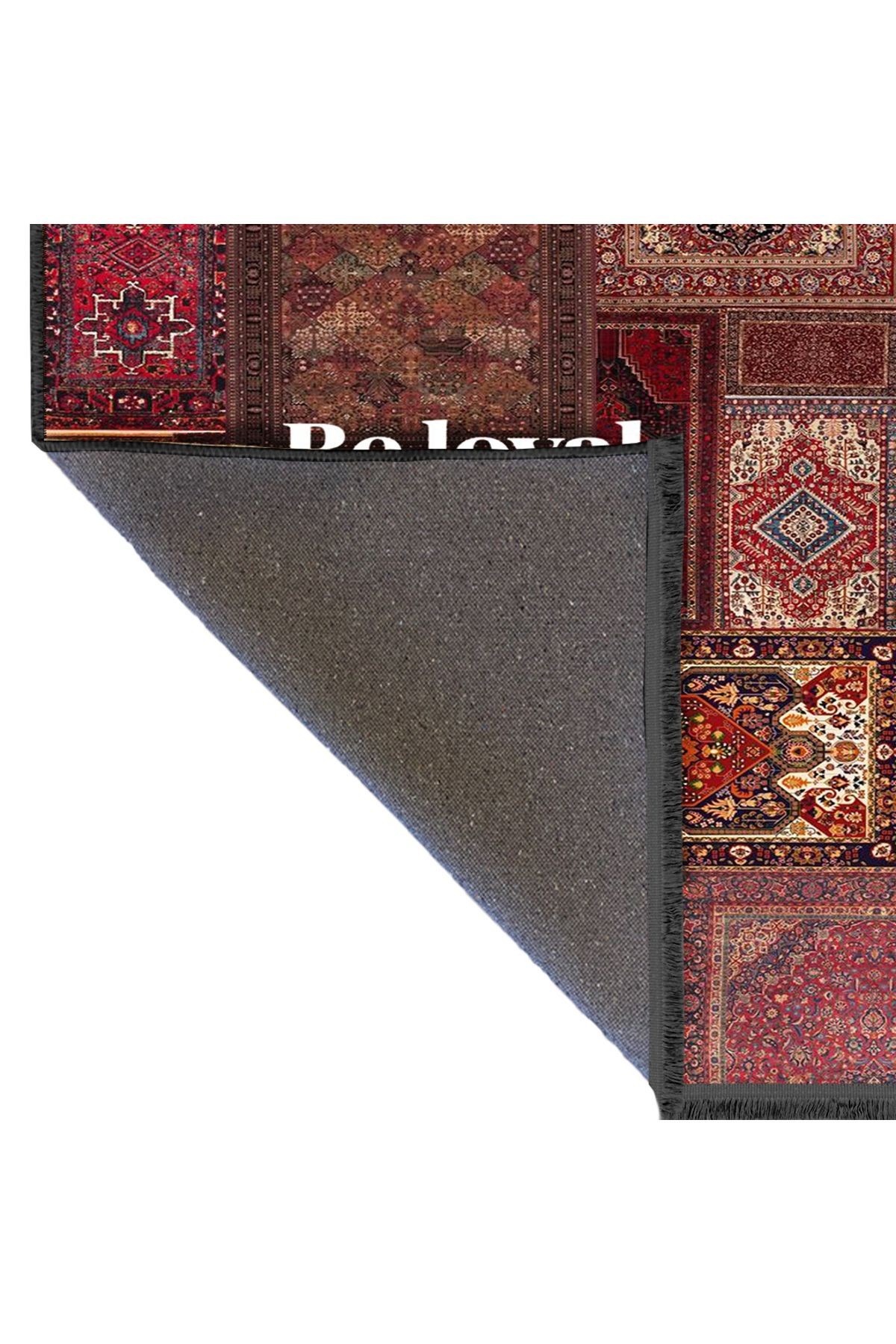 Kuvars Koleksiyonu Etnik Vintage Yazı Detaylı Dokuma Taban Geleneksel Dekoratif Halı kuvars05