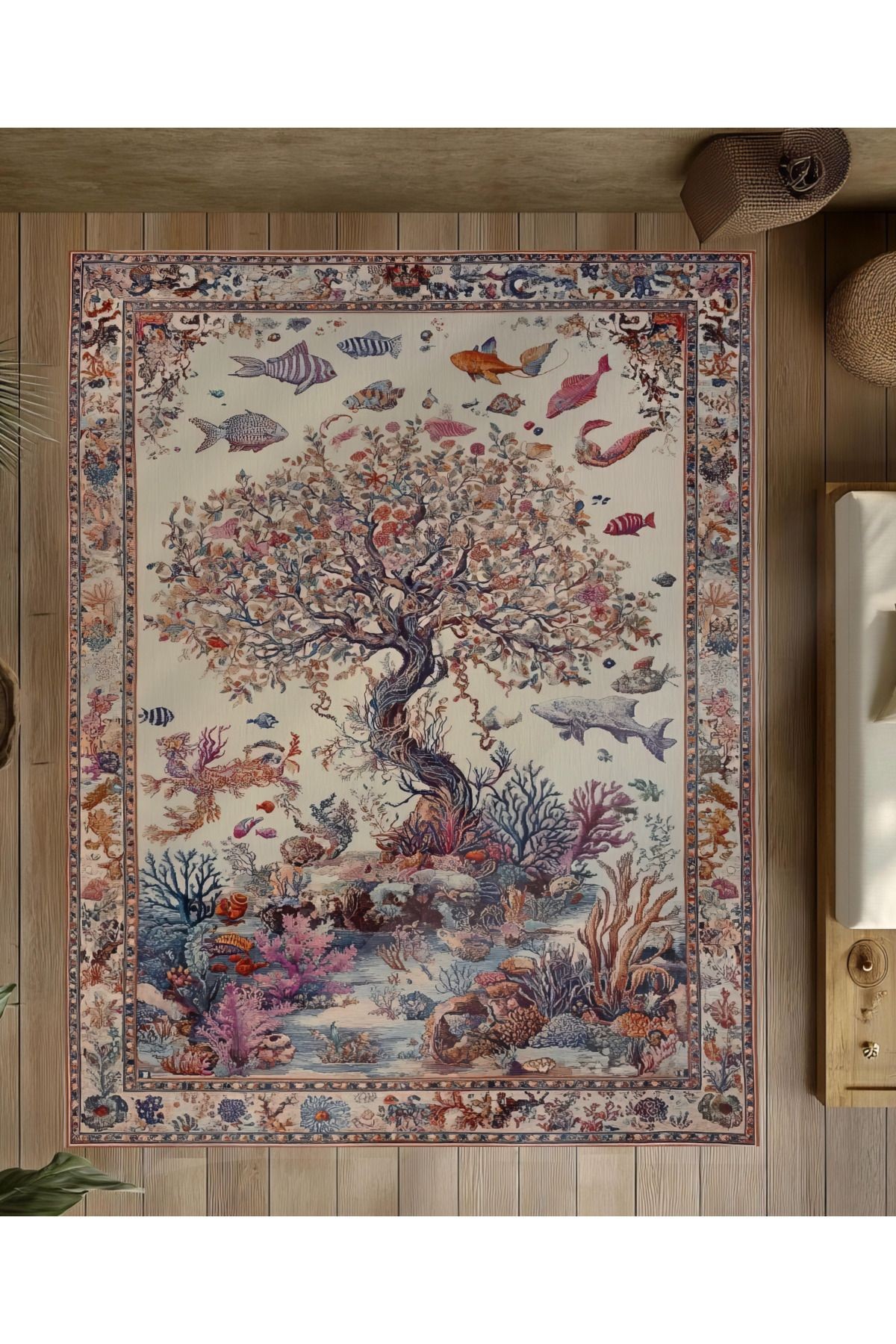 Nora Art 05 Su Altı Dünyası Temalı Pastel Renkli  Modern Dokuma Taban Dekoratif Salon Halısı