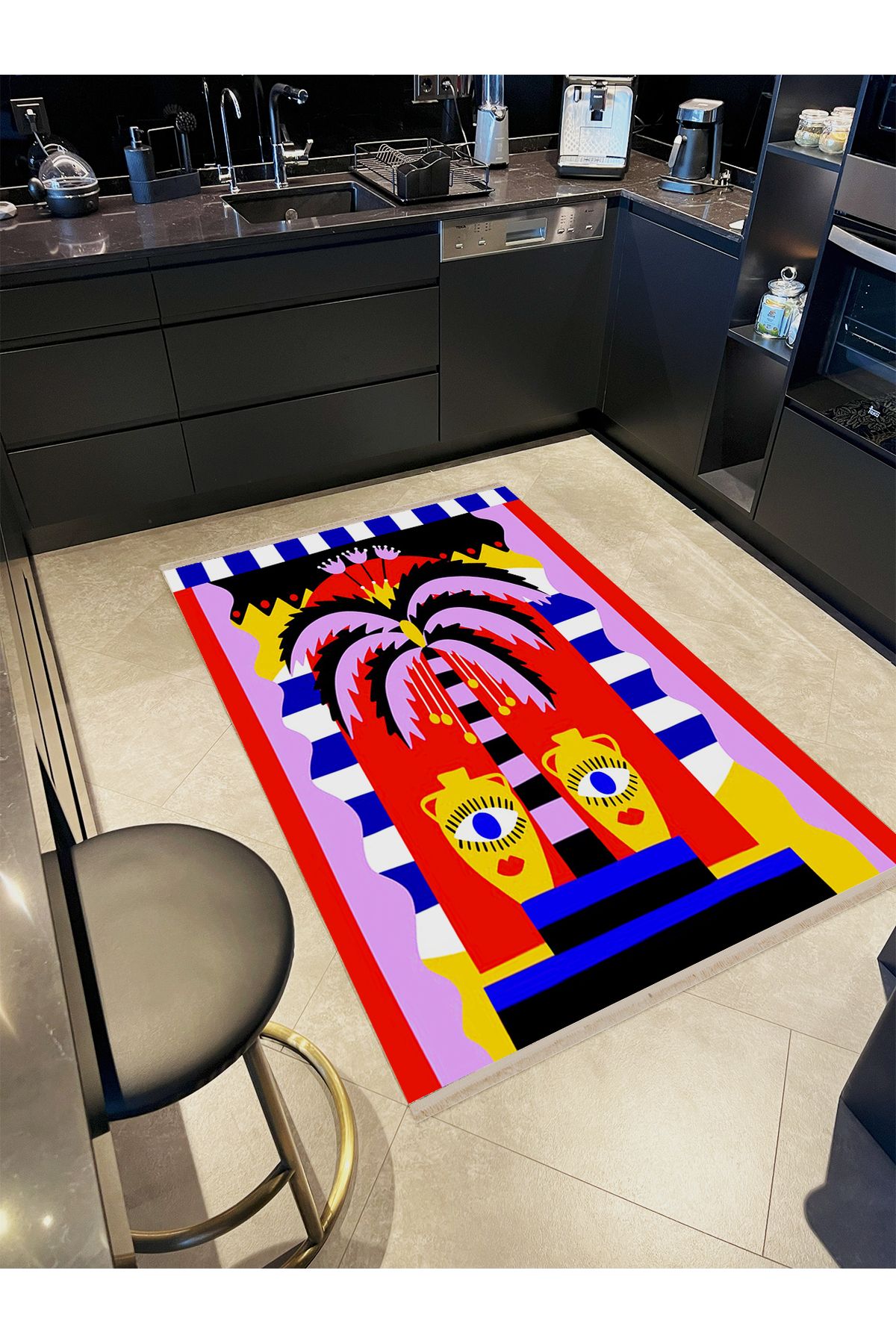 Özge Koleksiyonu Çok Renkli Kreatif Şekiller Desenli Dokuma Taban Modern Dekoratif Halı özge39