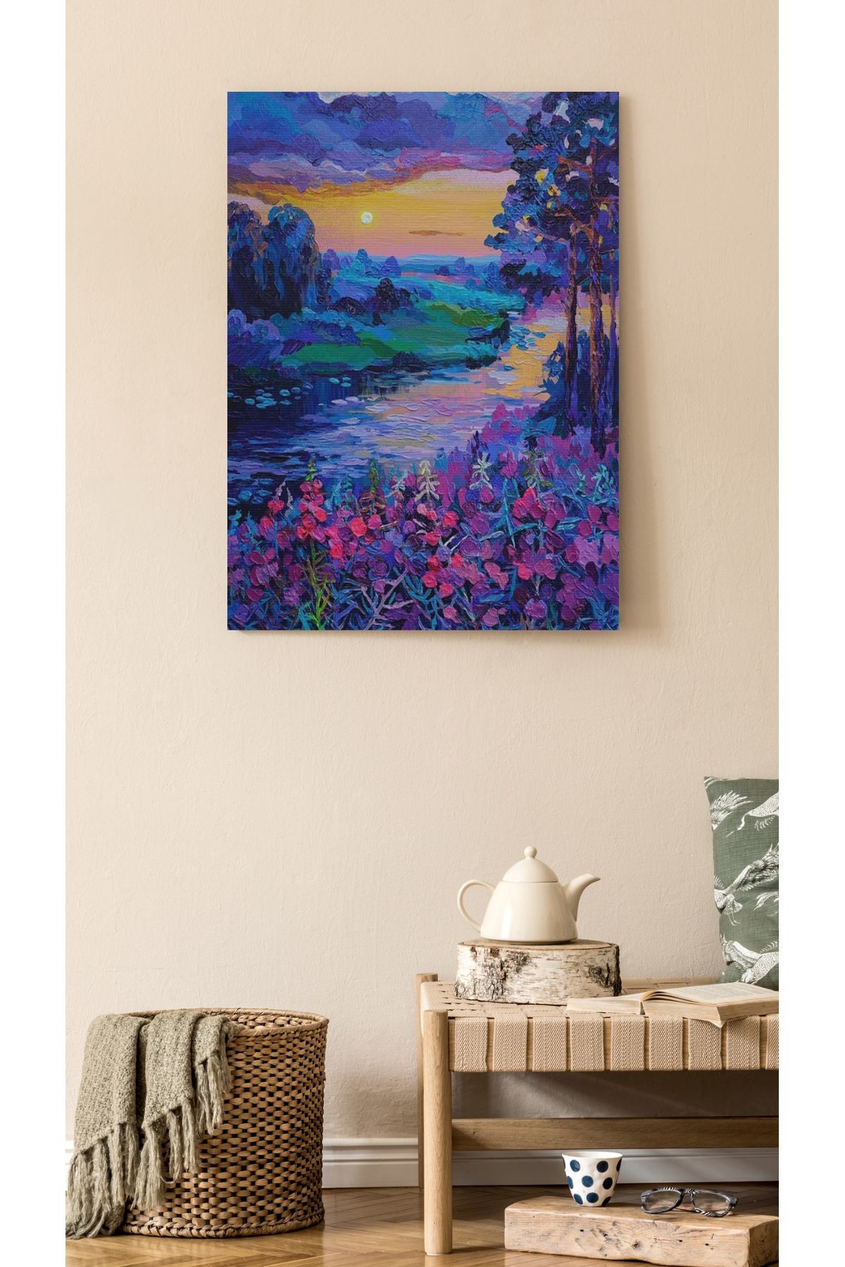 Kanvas Tablo Doğa Mavi Temalı Desenli Modern Tablo