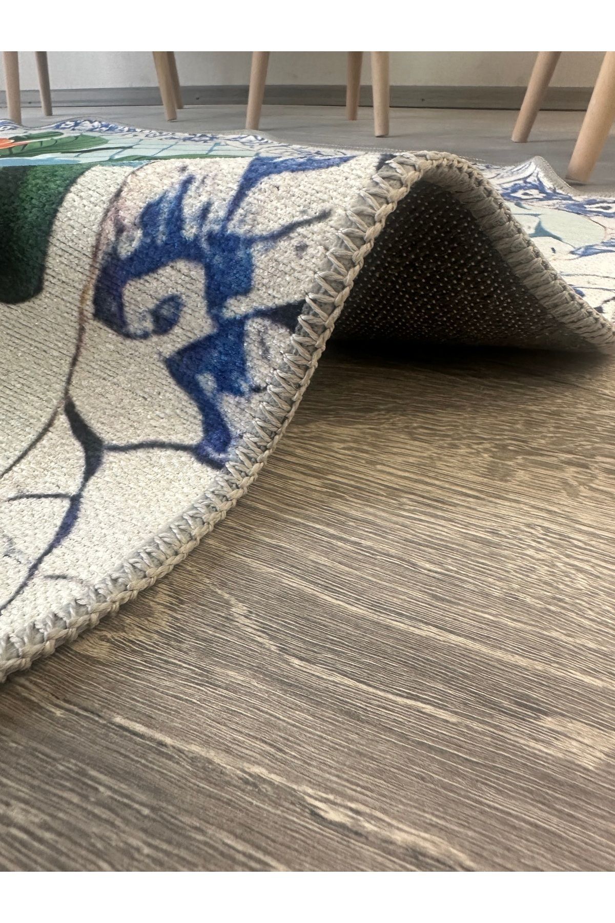 Leyla Koleksiyonu Çok Renkli Çiçekler Desenli Dokuma Taban Dekoratif Halı leyla55