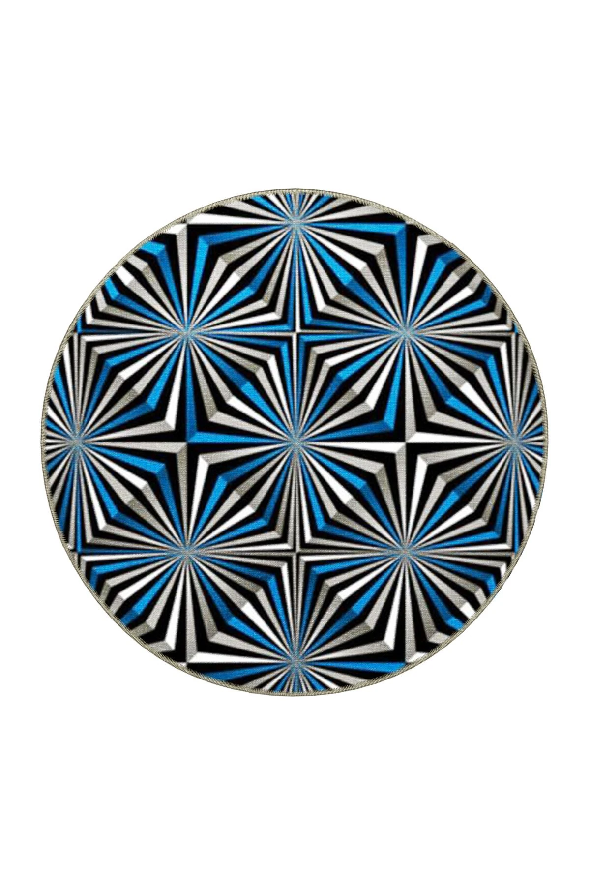 Mavi Gri Temalı Çizgi Şerit Desenli Kreatif Modern Dekoratif Halı 4683