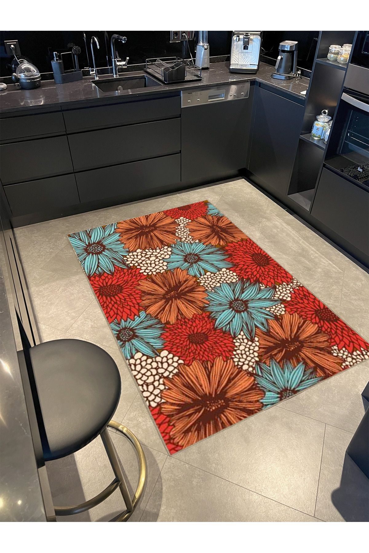 Floral Temalı Çok Renkli Karma Çiçek Desenli Kreatif Modern Dekoratif Halı 4727