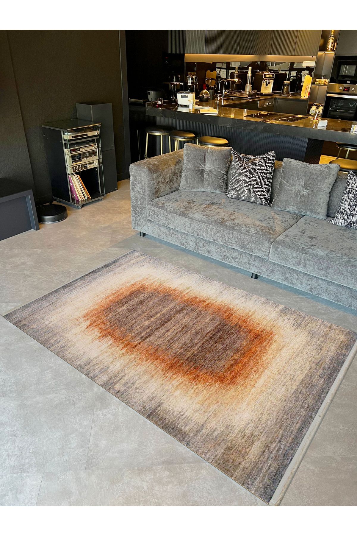 Güney Koleksiyonu Kahverengi Temalı Soyut Çizgili Klasik Desenli Vintage Dekoratif Halı 50