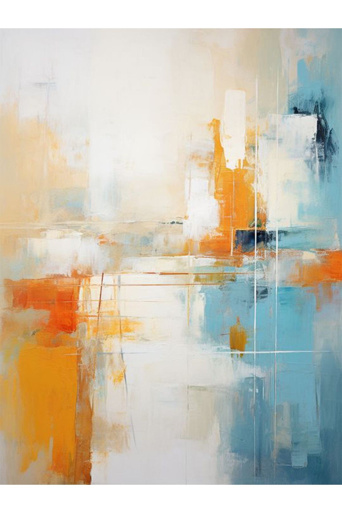 Asena Koleksiyonu Mavi Sarı Temalı Soyut Abstract Duman Desenli Modern Dekoratif Halı 37