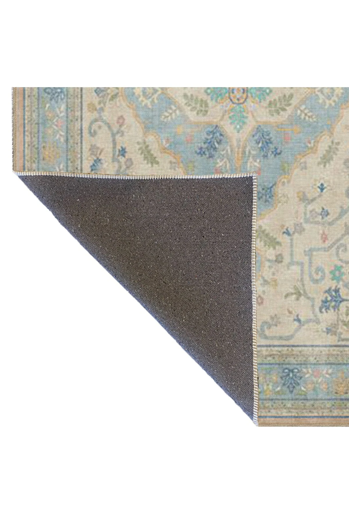 Mavi Krem Yıldızlı Geometrik Desenli Yıkanabilir Dokuma Taban Halı miravip8084