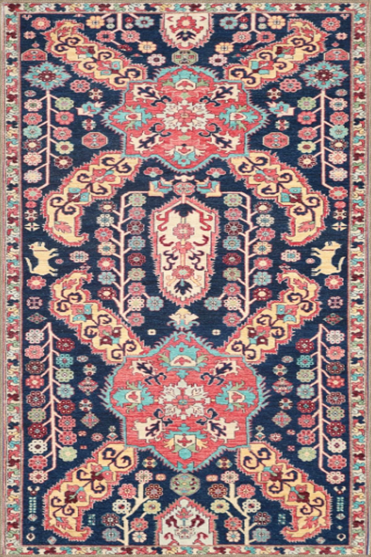 Geometrik Pembe Botanik Çiçekli Baklavalı Desenli Dokuma Taban Halı ve Yıkanabilir Halı aloha93