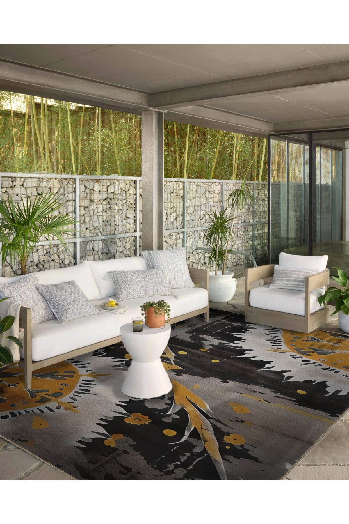 Gri Sarı Tema Soyut Karma Şekilli Desenli Kreatif Modern Dekoratif Halı 5140