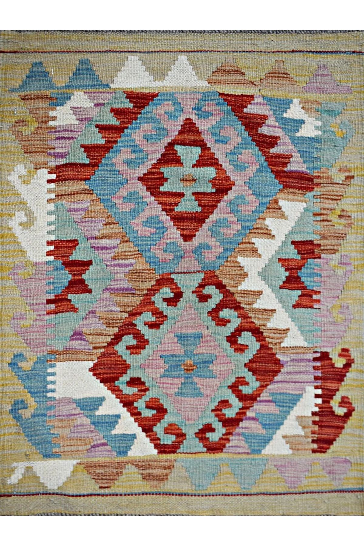 Mete Koleksiyonu Çok Renkli Geometrik Motifler Desenli Vintage Dekoratif Halı 14