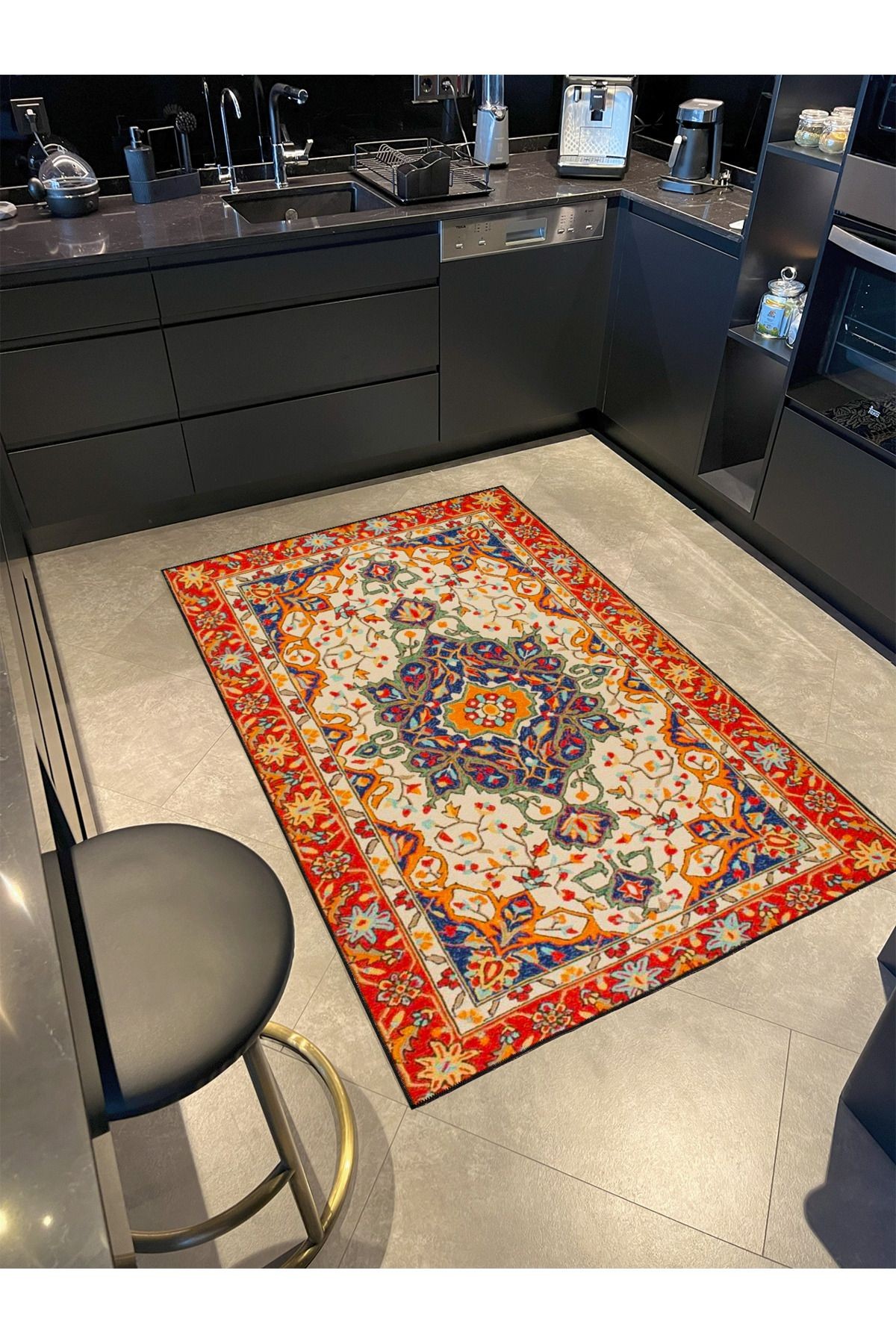 Turuncu Geleneksel İçe Dönük Desenli Dokuma Taban Halı ve Yıkanabilir Halı aloha120