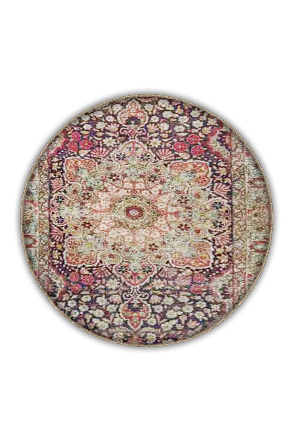Çok Renkli Geleneksel Motif Etnik Çiçek Desenli Vintage Dekoratif Halı 3314