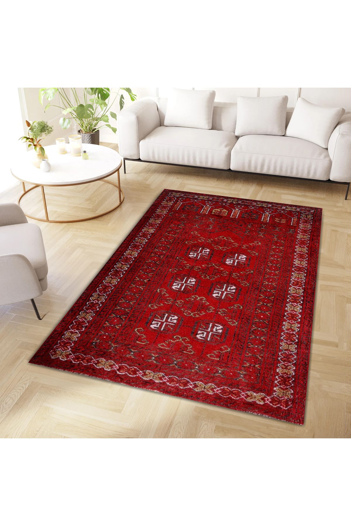 Asena Koleksiyonu Bordo Temalı Etnik Motifler Desenli Vintage Dekoratif Halı 20