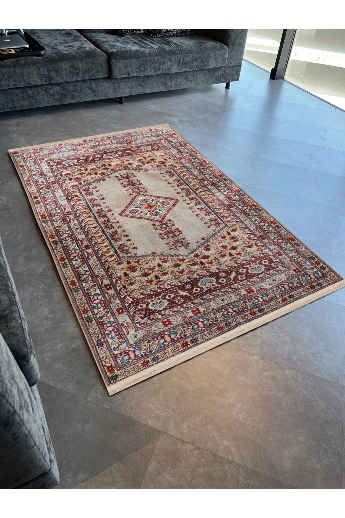 Açık Ton Çok Renkli Geleneksel Motif Etnik Desenli Vintage Dekoratif Halı 2463