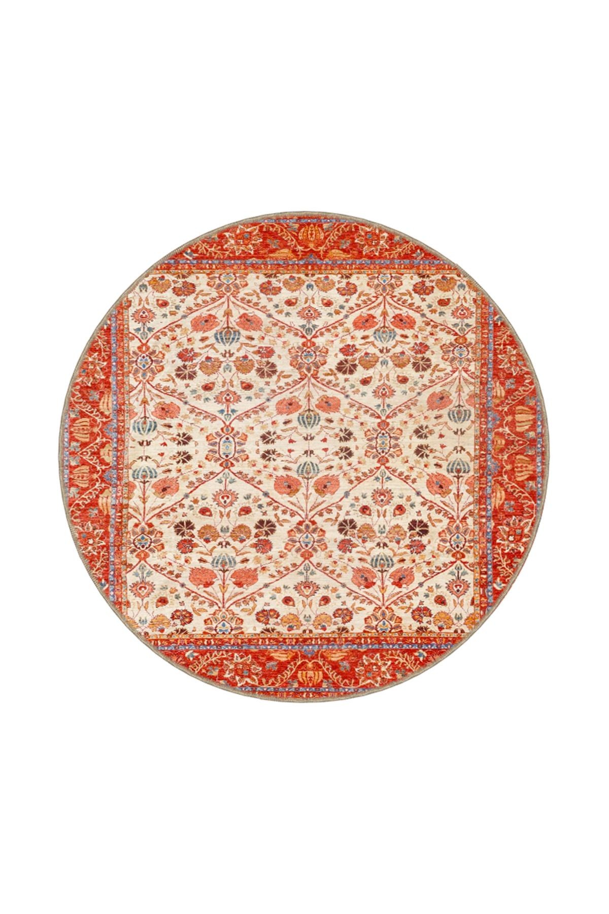Botanik Turuncu Geometrik Temalı Desenli Dokuma Taban Halı ve Yıkanabilir Halı aloha36